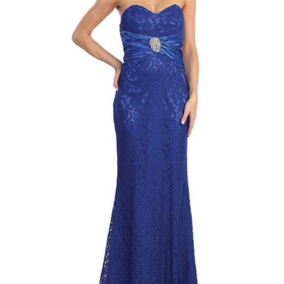 New Royal Blue Strapless Lace Mermaid Gown Dress - Picture 1 of 3
